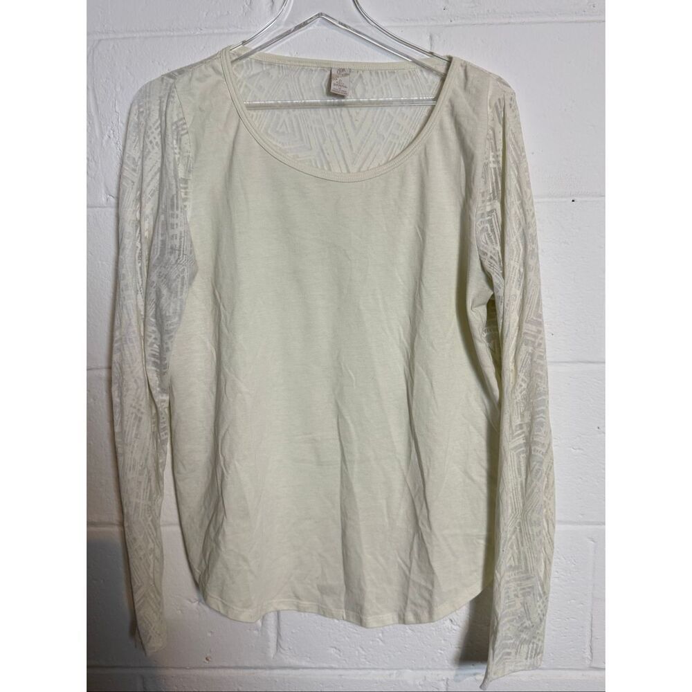 Prana Candi Cream Long Sleeve Graphic Burnout Top Size XL Boho Minimalist Organi